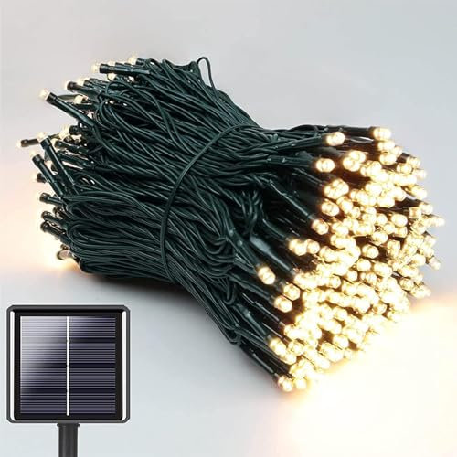 Solar Weihnachtsbeleuchtung Außen 20M 200 LED, Lichterkette Aussen Solar Wetterfest, 8 Modi Solar Lichterkette Warmweiß, Lichterkette für Outdoor Garten Party Balkon Hof Hochzeit Weihnachten Deko