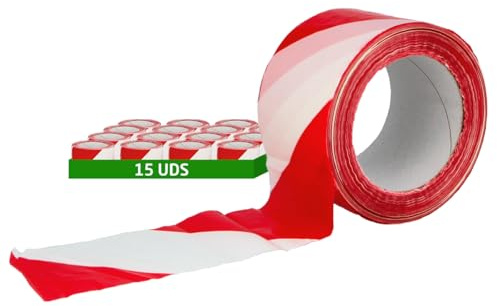Amig - 15-pack varningstejper - För varningssignalering och varning - Vattentåliga och flexibla - Lågdensitetspolyeten LDPE - 70 mm x 500 m - Röd och vit tejp