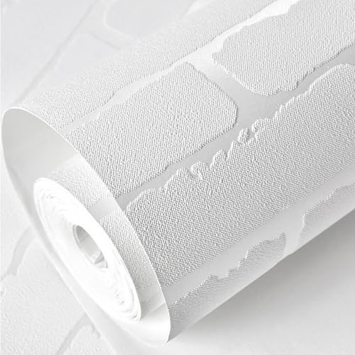 GIBZ Papier Autocollant Meuble Non Tissé 3D Motifs De Briques Blanches Papier Peint Adhesif Mural pour Chambre Salon Blanc 0.53x3m