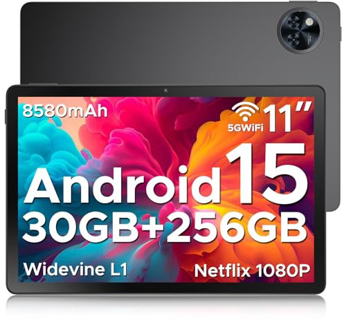 DOOGEE U11 PRO Android 15 Tablet 11 Inch, 30GB RAM 256GB ROM (TF 2TB), 8580mAh Battery, Unisoc T7200 Octa-Core Android Tablets, Ultra-Thin 7.9mm, Widevine L1|5G Wi-Fi|Face Unlock|3.5mm Jack-Black