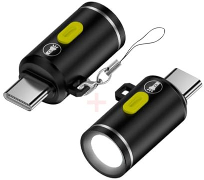 chenyang Pack de 2 mini linternas, USB C LED brillo de luz de 210 lúmenes, alimentación por teléfono/banco de energía, pequeño y fácil de transportar, con agujero de gancho