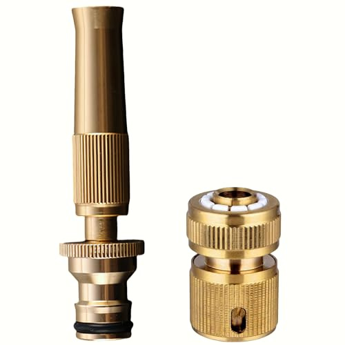 Messing Schlauchverbinder Kit, einschließlich justierbarer Schlauchdüse, 1/2 Schlauchende Schnellverbinder, Gartenschlauch Werkzeug, passend für Gartenarbeit, Hausbewässerung und Autowäsche, etc