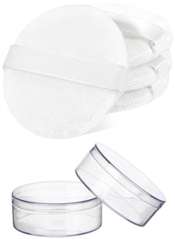Lot de 4 houppettes de maquillage rondes en coton lavables de 6 cm avec ruban pour poudre libre, fond de teint, poudre et cosmétiques liquides - Blanc