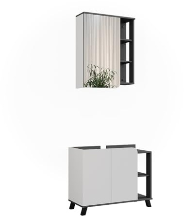 Vicco Badmöbel-Set Karen, Anthrazit/Weiß, 80 cm | besteht aus Badspiegel und Waschbeckenunterschrank
