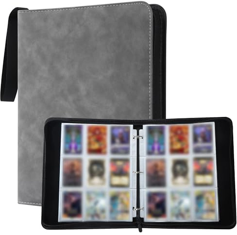 Sammelkarten Album，Trading Cards Mappe，Grau，50 Seiten 900 Karten Tragbarer Sammelalbum Album，Reißverschlussdesign,tragbar Karten Ordner，für die Sammlung von Spielkarten, Geschenkkarten und Sportkarte