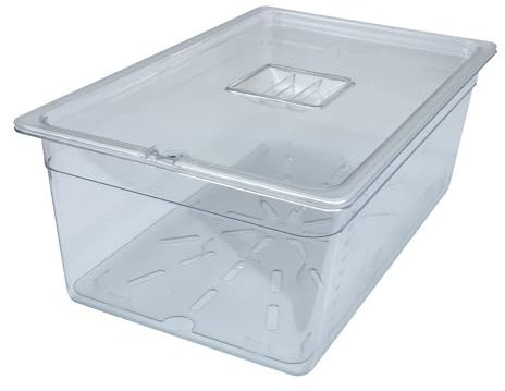 AcMax Set de policarbonato GN 1/1 Gastronorm, recipiente GN, 28 litros, profundidad de 200 mm, plástico, tapa con muesca y bandeja de goteo