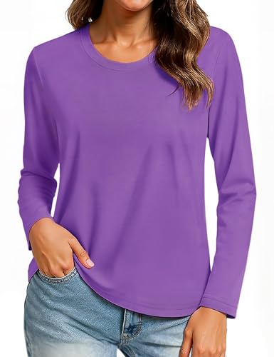 TACVASEN Maglia Maniche Lunghe Donne Maglia a Maniche Lunghe in Cotone | Top Collo Rotondo, Maglietta Casual, Basic, Top Invernale