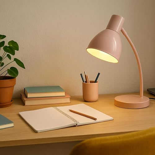 Lightbox Schreibtischleuchte, geeignet für E14 Leuchtmittel, max. 20 W, 43 | Schreibtischleuchte, geeignet für E14 Leuchtmittel, max. 20 W, 43 cm hoch, Metall, rosa, modernes skandinavisches Design,