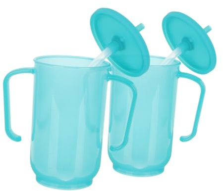 MOTHNUR 2 pièces Gobelet pour Personnes Âgées avec Anse et Paille Tasse Éclaboussures pour Patients Alités Prévention Du Détouffement pour Aides à Boire Adultes