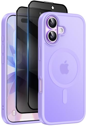 Qasyfanc for iPhone 17 Case, Privacy Screen Protectors X2, Light Purple | Compatible with MagSafe, Military-Grade Protection, Translucent Matte Shockproof Phone Cover