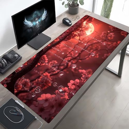 Gaming Mauspad 1600x800x3mm Gaming Mousepad XXL Blumenrolle Rosa Mauspad Schreibtischauflage, Genähte Kanten Mausmat, rutschfeste Gummibasis, Schreibtisch Schutz für Home Büro, Geschenke PjY10780 W-4