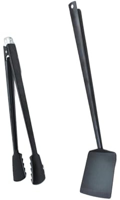 BESTonZON Lot 2 Pièces Ustensiles Barbecue Pelle et Pince à Long Manche en Acier Inoxydable Noir Accessoires Barbecue Résistants à la Chaleur pour Jardin Cuisine en Plein Air