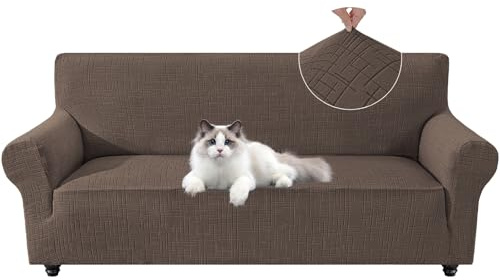 YSTELLAA Sofa Überzug 2 Sitzer Stretch, Kratzfester Sofabezug rutschfest Mit Armlehne, Universal Couch Überzug Dicke, Sofa Cover Waschbare, Für Wohnzimmer, Hellbraun