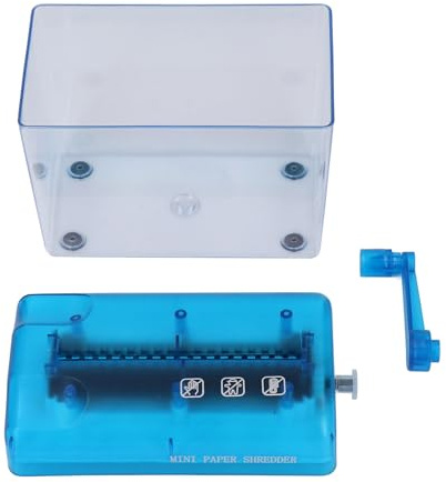 Distruggidocumenti manuale con taglio a strisce, taglierino documenti da tavolo per carta A6 e ricevute, larghezza ingresso 123 mm con dimensione taglio 3 mm, contenitore di