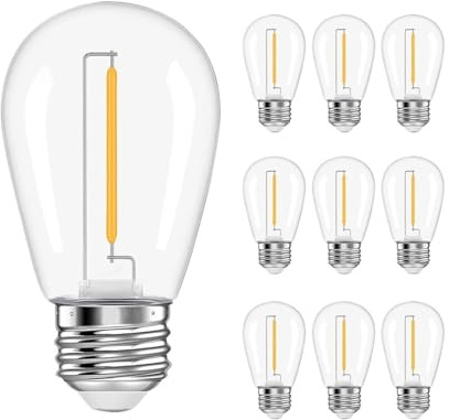 JrEam Ampoule à Bille COB à Filament Variable S14, 5V 24V, 1W, Blanc Chaud, Lampe LED E27 Couverte par PC, 10 Paquets(5V)