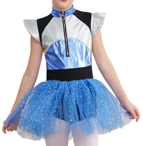 Générique Deguisement Astronaute Enfant Fille Robe Astronaute Tutu Brillante Robe d'alien Costume d'astronaute Bleu Costume Spatial Cheerleading