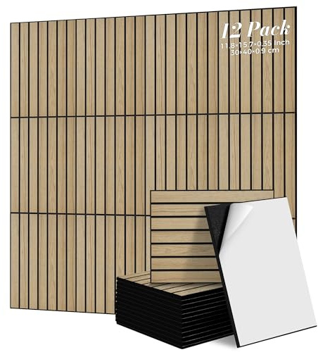 TO-TH Wood Grain Sound Proof Panels for Walls 12 Pack 11.8×15.7×0.35 Inches Self-Adhesive Acoustic Panel Noise Canceling Panels for Home Office, Studio, Bedroom, Teak