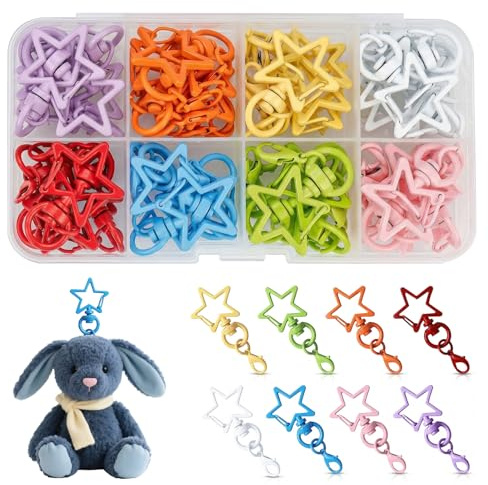 SLIAXINT 40 PCS clé étoile avec mousqueton métal mini mousqueton porte clés coloré exquis et pratique rotatif 360° accessoire porte clé diy pour sac clés bricolage créatif et fabrication de bijoux