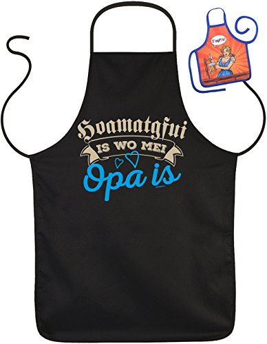 Bayrischer Opa Schürzen Set - Sprüche Kochschürze Großvater : Hoamatgfui is wo mei Opa is -- Geschenk Grillschürze Geburtstag Opa + Minischürze