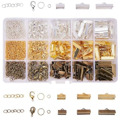 PH PandaHall Chiusure per Gioielli Fermagli, 180pz Ribbon Ends in Ferro 60pz Chiusura a Moschettone in Ottone 120pz Anellini Aperti 60pz Catena in Ferro per Braccialetti Gioielli Collane