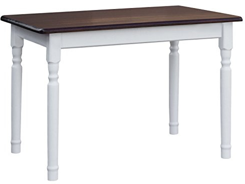 k koma Rustikaler Esstisch 120x70 cm – Massivholz Kiefer, Tischplatte in Nussbaum-Optik, Beine Weiß – NEU im Landhausstil