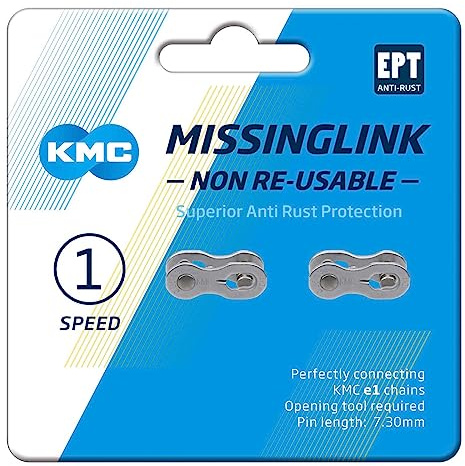 Missing Link von KMC, Kettenverschlussglied, e1 EPT Silver, 2 Stück, silber, Narrow (3/32)