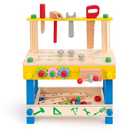 ROBUD Wooden Tool Workbench Toy for Kids & Toddlers, with Wood Tool Set Gift for Boys Girls 3 Year Old and Up,Blue