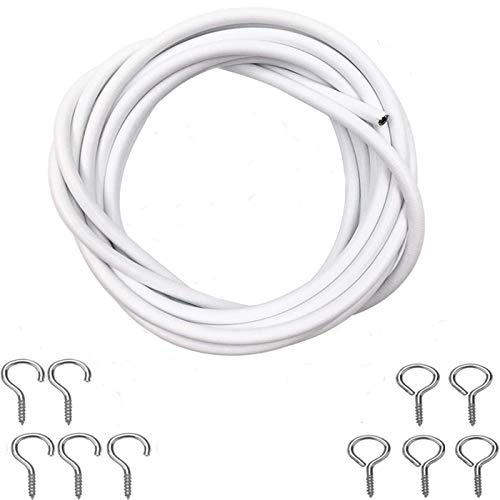 iPEAK Curtain Wire Net Curtain Wire Cord Cable with Hooks and Eyes, White (5 Meter)