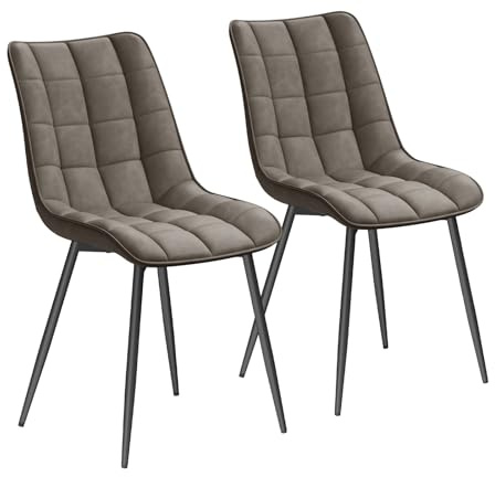 WOLTU Chaises de Salle à Manger Lot de 2, Chaise de Cuisine Assise rembourrée en Similicuir épais Pieds en métal,Gris Foncé BH207dgr-2