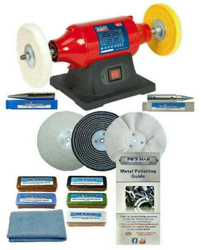 Bench Polisher Metal Polishing Machine 370W with 6 Metal Polishing Kit