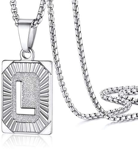 PROSTEEL personalisierte Buchstaben Kette für Damen Herren Edelstahl/18k vergoldet Retro Stil Viereck Anhänger mit Großbuchstaben - verstellbare Venezianierkette 50+5cm