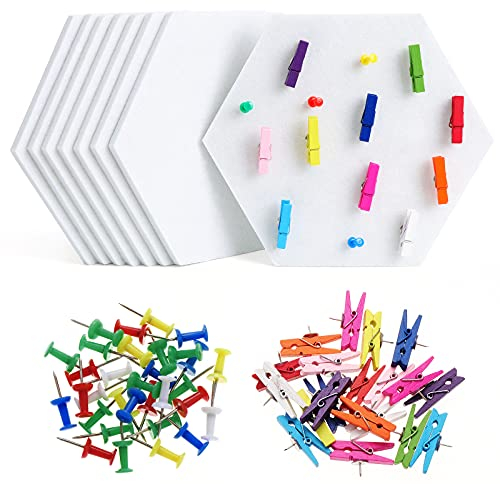 HonGien 8 Stück Filz Pinnwand Sechseckig,Selbstklebende Sechseckige Korkplatte, Hexagon Memotafeln für Foto Hängen, Büro Schlafzimmer und Wanddekoration, Weiß