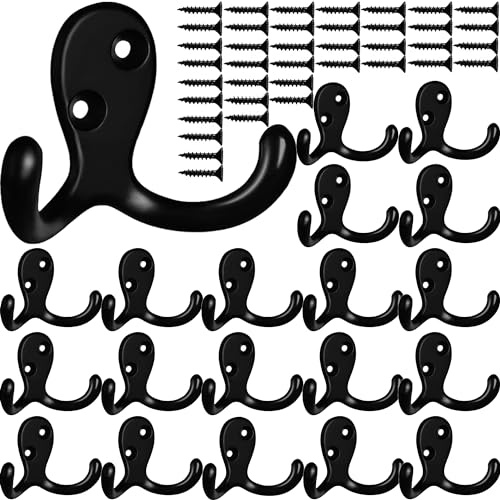 MsBong Coat Hooks Hardware,20 Pcs Wall Hooks Heavy Duty Hooks for Hanging Coats Double No Rust Hook Wall Mounted for Key, Towel, Bags, Cup, Hat (20pcs Black)