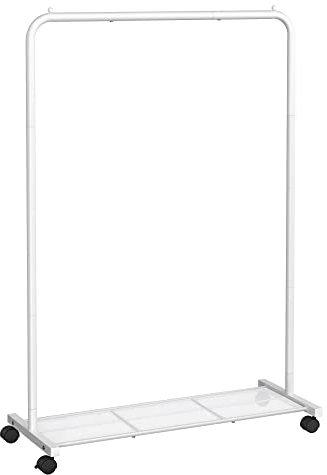 SONGMICS Burro para Ropa, Perchero Burro, Burro Ropa con Estante de Almacenamiento, La Barra Superior Soporta hasta 40 kg, Blanco HSR025W01