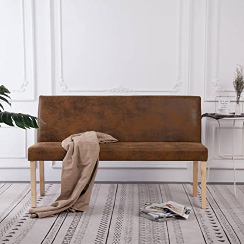 Makastle klassischen-Design Bank mit Rückenlehne, Sitzbank Esstisch Bank Esszimmersitzbank Sitzbank Küchensitzbank Polsterbank für Esszimmer Wohnzimmer Flur, 139,5 cm Braun Wildleder-Optik