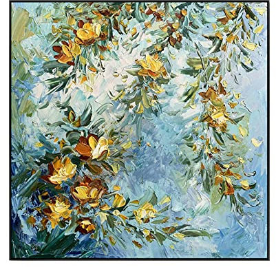 Acrylbilder Auf Leinwand Handgemalt, Grüne Textur Ast Blume Moderne Abstrakte Kunstwerke Original Handgemalte Ölgemälde Auf Leinwand Wandkunst Für Wohnzimmer Schlafzimmer Büro Wohnkultur Weihn