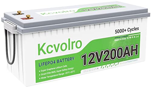 Kcvolro 12V 200Ah Plus LiFePO4 Lithium Batterie, Eingebaute 200A BMS 4000-8000 Zyklen, Max. 2560 W Leistung Ausgangen, 10 Jahre Lebensdauer, Perferkt für Solar planel, Off-Grid usw