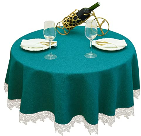 Lifup Tischdecke Rund Polyester, Wasserabweisend Schmutzabweisend Tischwäsche, Abwaschbar Tischtuch für Esszimmer Garten Party Hochzeiten Haushalt Türkis 140cm