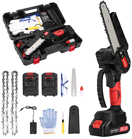 Panana Aokaidun Mini Chainsaw 6 Inch Cordless Electric Chainsaw with 2 Battery and Charger Security Lock Quick Charge Handheld Small Chain Saw for Wood Cutting Tree Trimming Gardening