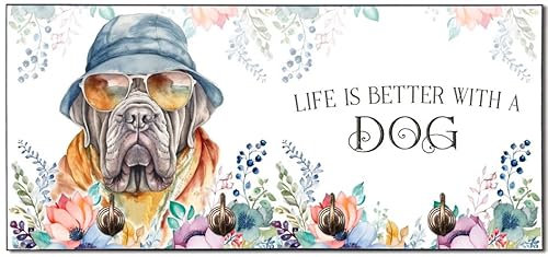 Cadouri Design-Hundegarderobe mit Mastino Napoletano - Leinenhalterung für Halsband, Leine & Geschirr - originelles Geschenk für Hundebesitzer - handgefertigt