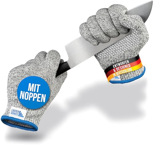 LauterSchutz® PREMIUM Schnittschutz Handschuhe mit NOPPEN - Kinder & Erwachsenen Größen - Kreuzfaser-PE-Stoff - hoher Komfort & dehnbares Material - SCHNITTSCHUTZ KLASSE C (Größe M, Noppen)