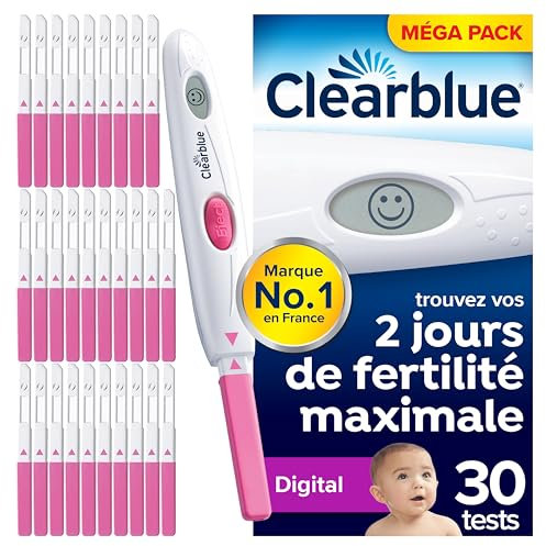 Clearblue Tests Ovulation Digital, 1 Appareil Digital Et 30 Tests, Aide à Concevoir, Signale vos 2 Jours les plus Fertiles, Maximise vos Chances de Concevoir Naturellement, L'Emballage peut varier