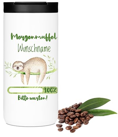 GRAZDesign Thermobecher mit Namen personalisiert Morgenmuffel Geschenk Weihnachten, Kaffeebecher to go Edelstahl 400ml