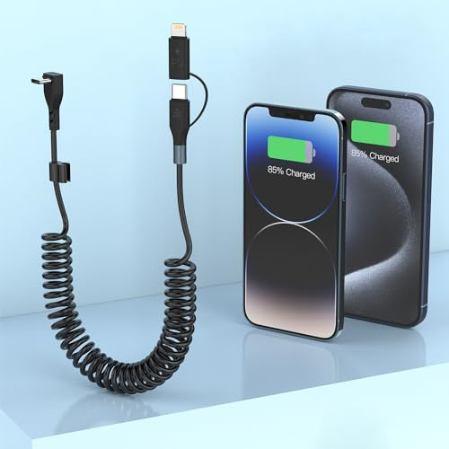 Cavo USB C a Spirale, [1,8M] Cavo USB C da 60W per Carica Dati 2 in 1 ad Angolo Retto CarPlay, Compatibile Android Auto, Tesla Model Y/3/X/S, iPhone 16/15/14/13 Pro Plus Max, Galaxy, Google, Tablet