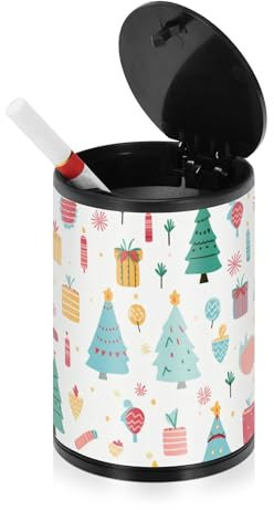 Aschenbecher mit Aufschrift Merry Christmas Tree and Presents, für Herren, mit Deckel, Edelstahl, tragbares Auto-Zubehör, für den Außenbereich, für Angeln, LKW, Fahrzeug