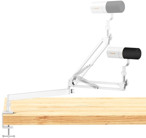 TONOR Bras de Microphone, Bras de Micro à Profil Bas de Première Qualité pour Streaming, Recording, Entièrement Ajustable 360° Rotatif 90° Pliable pour Podcasts, Streaming, Gaming, Blanc, T20LP