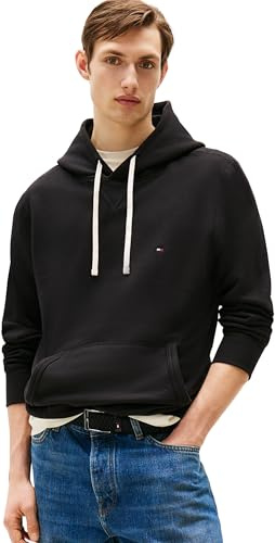 Tommy Hilfiger Sweat à Capuche Homme Essential Fleece Regular Fit, Noir (Black), L