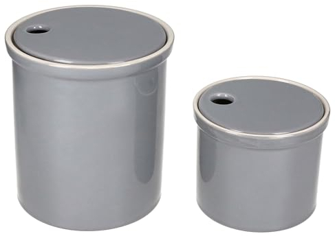 MamboCat Oskar Lot de 2 boîtes de conservation S & M en gris I Pot avec couvercle pour oignons et ail en argile blanche pour votre cuisine I Boîte de rangement cylindrique | Pour un stockage prolongé