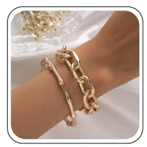 Xduargs Punk Cuban Chain Bangle Bracelet Gold Bamboo Bangle Bracelets Gothic Curb Chain Stackable Wide Banglet Vintage Chunky Link Chain Bangle Bracelets Jewelry for Women and Girls