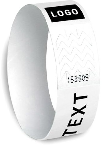 Eintrittsbänder personalisiert, Tyvek 19 mm, s/w bedruckt, für Festivals, Events, Kontrolle, Partys (weiß, 100)